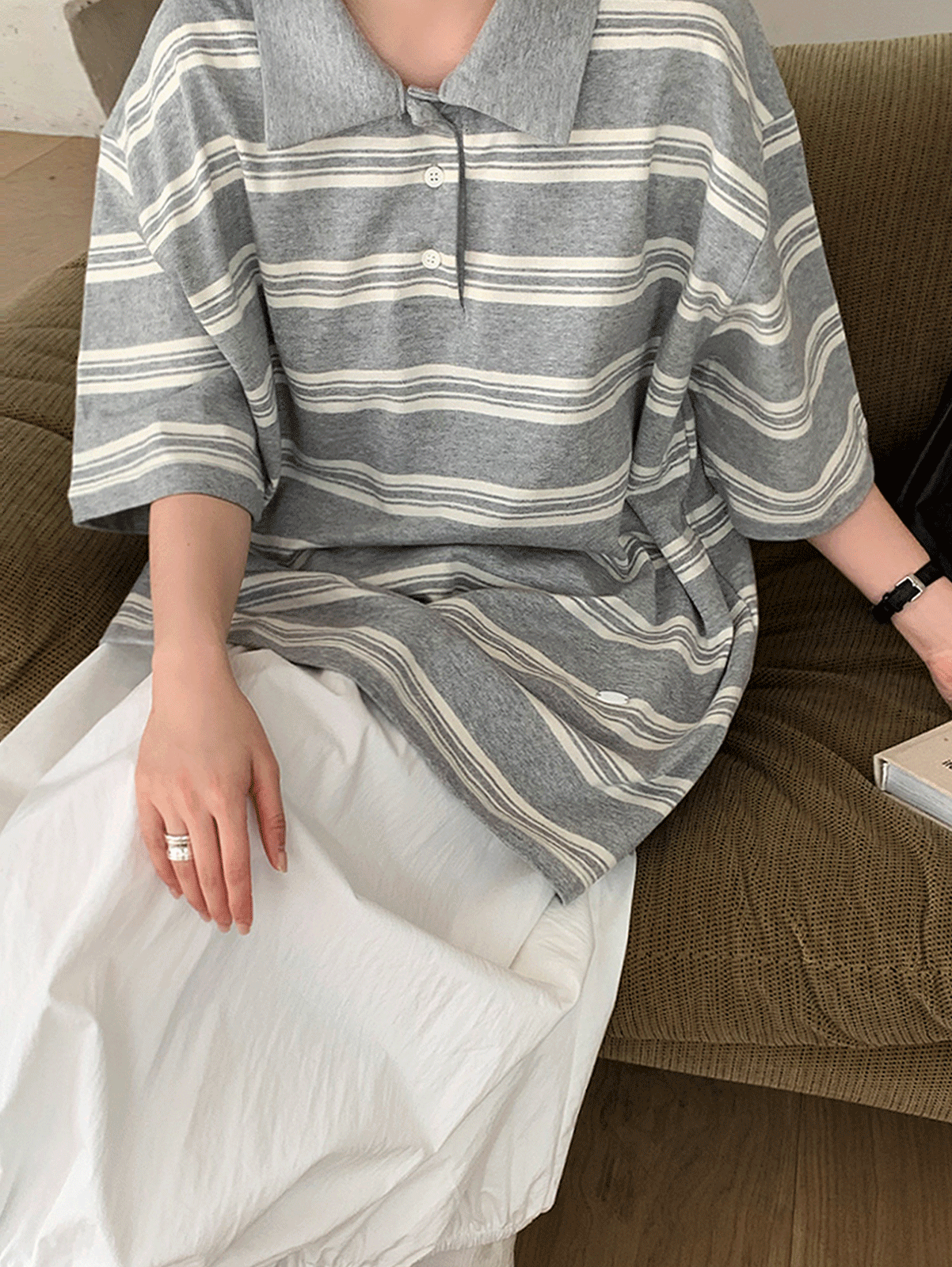 berry stripe collar t-shirt (2color)