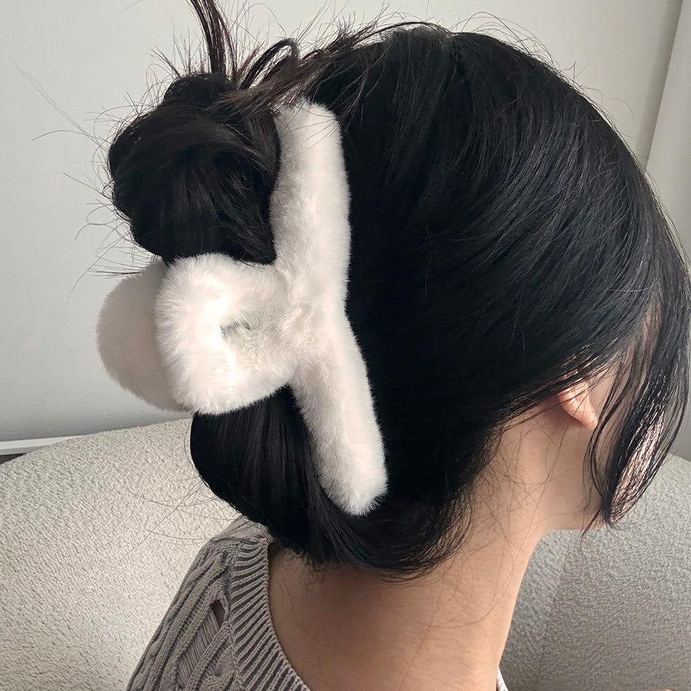부들 15cm 대왕 밍크 퍼 왕 꼬임 올림머리 헤어 집게핀
