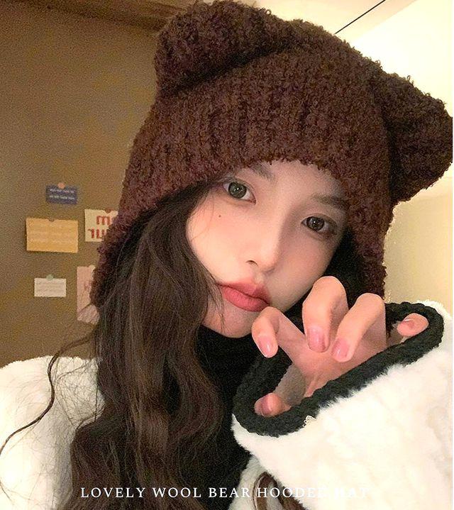 [당일출고] 양털 곰돌이 후드모자 여성 뽀글이 방한 겨울모자 퍼 털모자 바라클라바 스키모자 귀도리 귀달이모자 군밤모자 5color