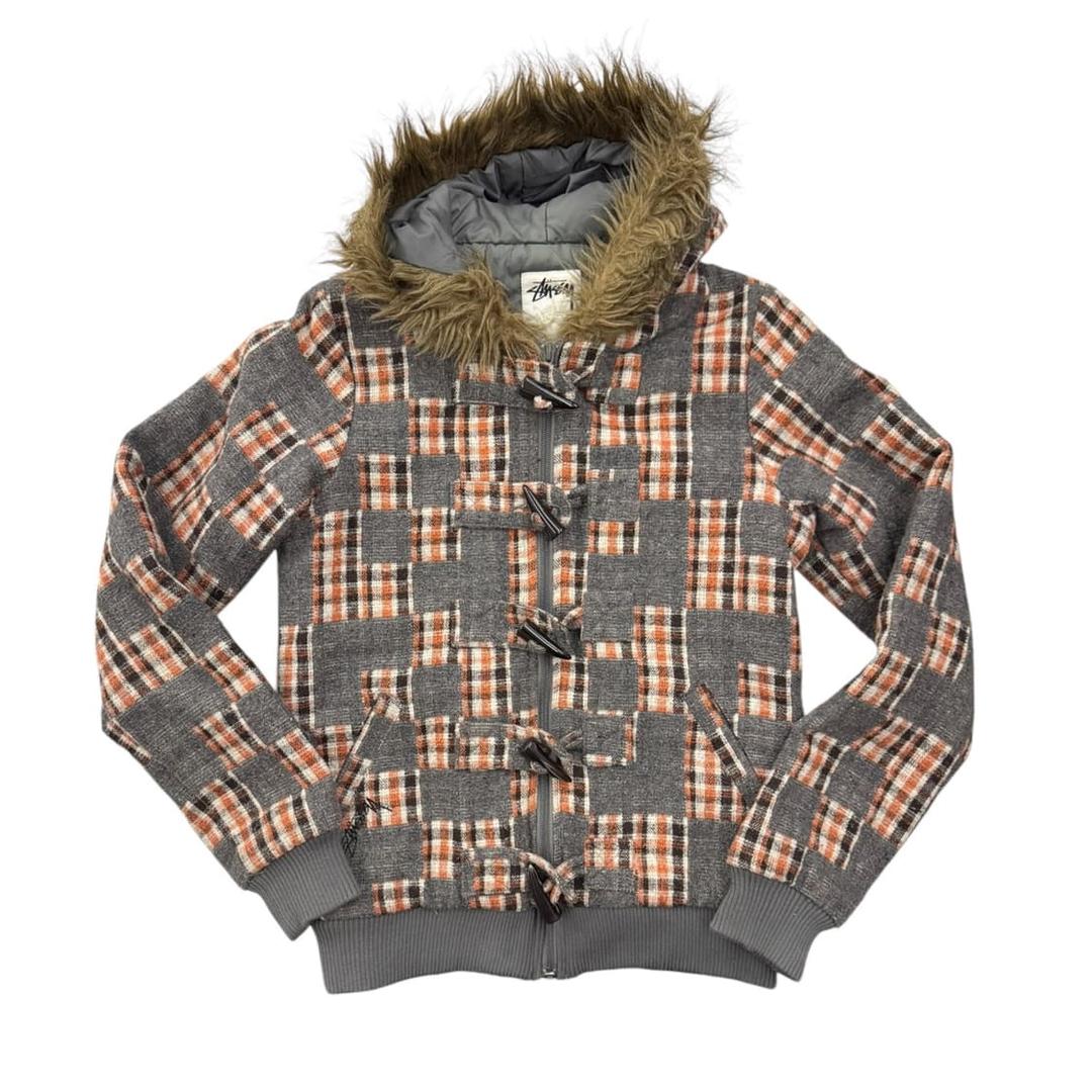 스투시 걸즈 체크 패디드 퍼 자켓 그레이/오렌지 | 후루츠패밀리