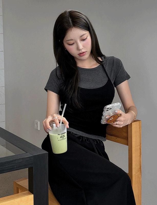 데이인 당일발송 / 니드 반팔 홀터나시 레이어드 set