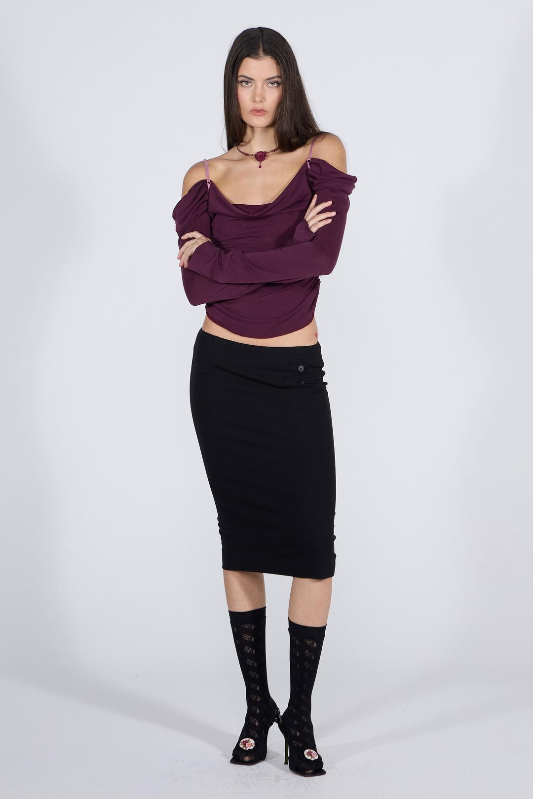 Draped Off-Shoulder Top Plum