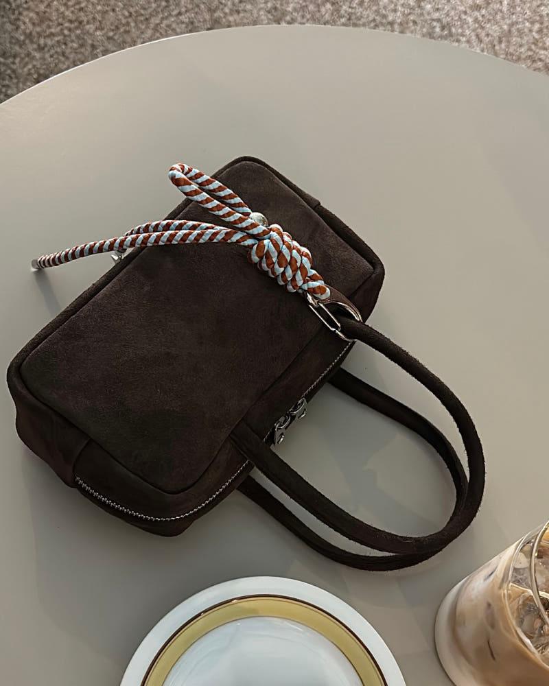 로럴 무료배송 소가죽 스웨이드 스퀘어 보스톤 미니 토트백