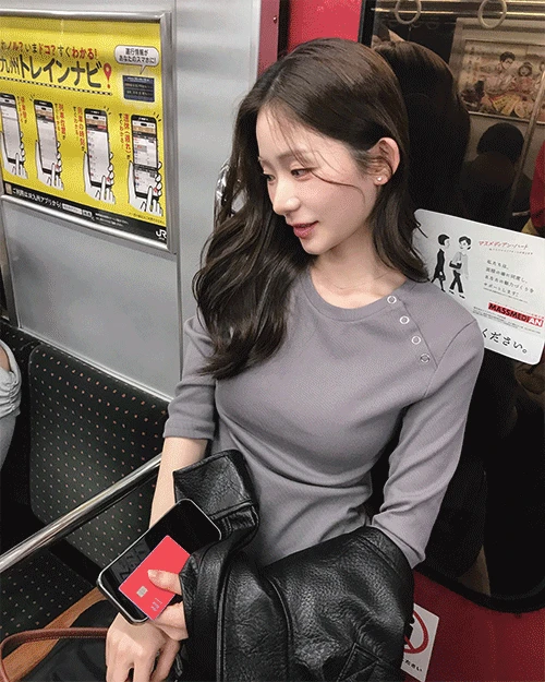 하브 4 button 슬림 골지 TOP