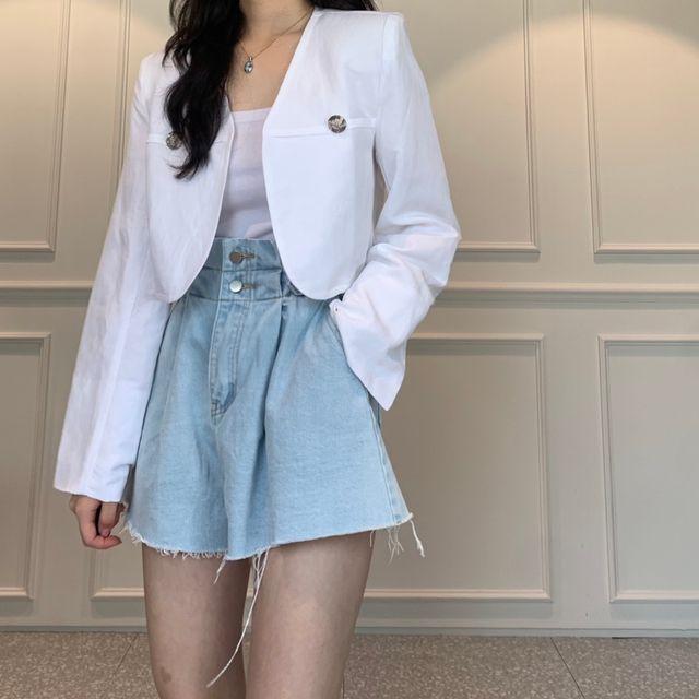 (신상)(빠른발송) 은장 크롭 자켓 (2col) 오피스룩 하객룩 꾸안꾸 데일리룩 패드자켓 여름자켓