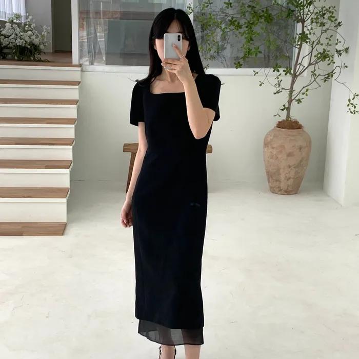 [고민영,라사제스지혜 착용][5차 리오더]Square See-through Dress[LMBESPDR5806]-Black