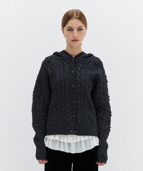 CABLE HOODIE CARDIGAN (CHARCOAL)