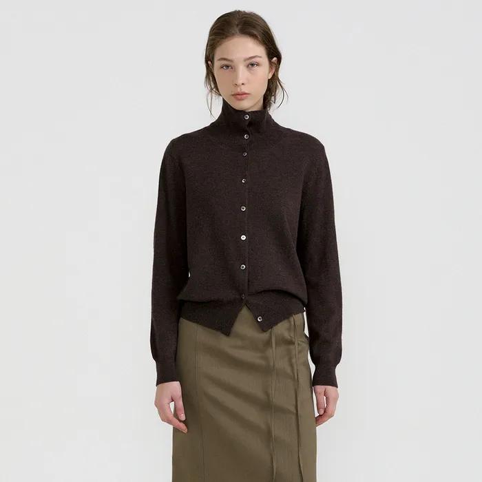 Turtleneck Cardigan (Melange Brown)