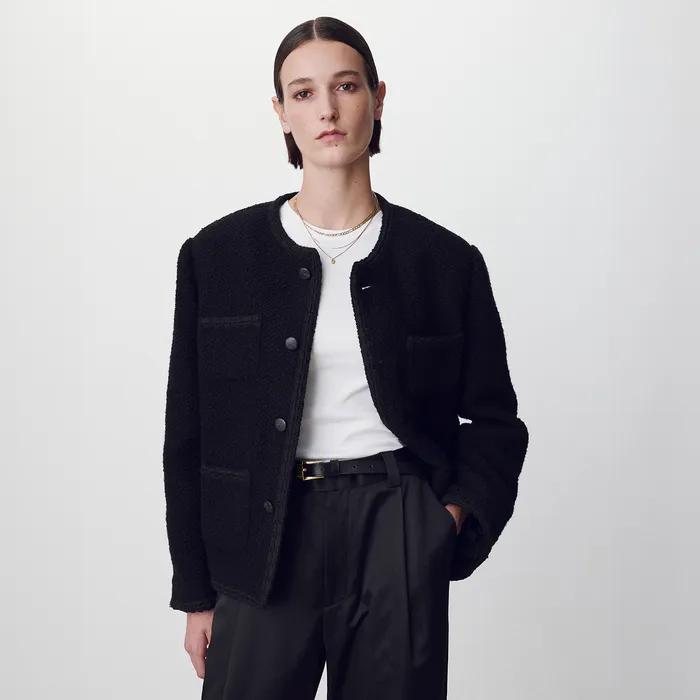 Wool Blend Boucle Tweed Jacket_ Black