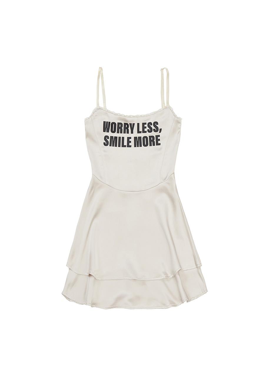 LETTERING SATIN FLARE MINI DRESS IVORY