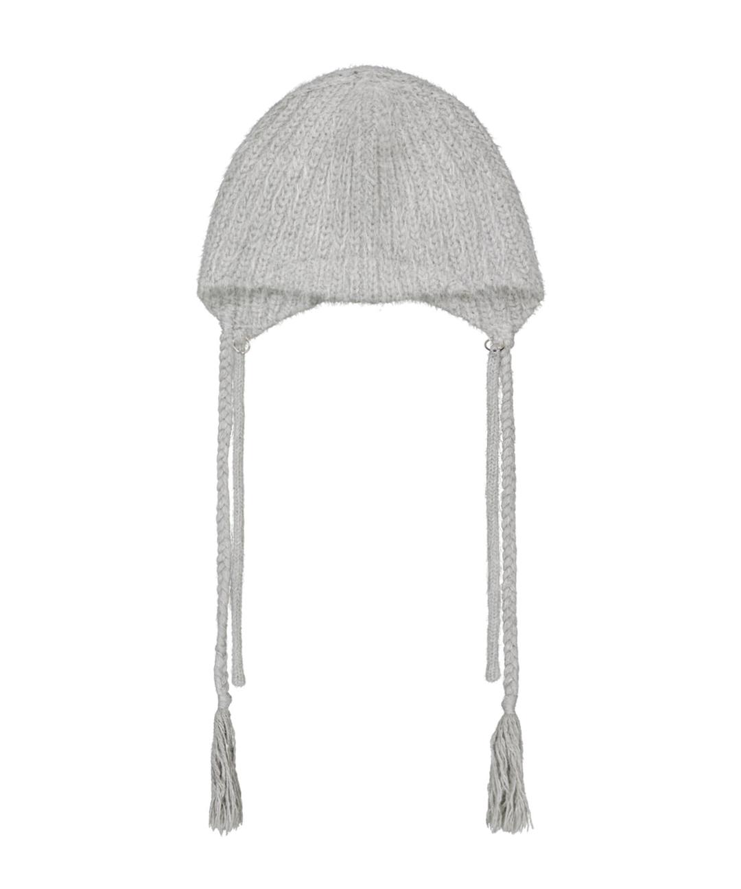 Double Strap Angora Beanie / Grey