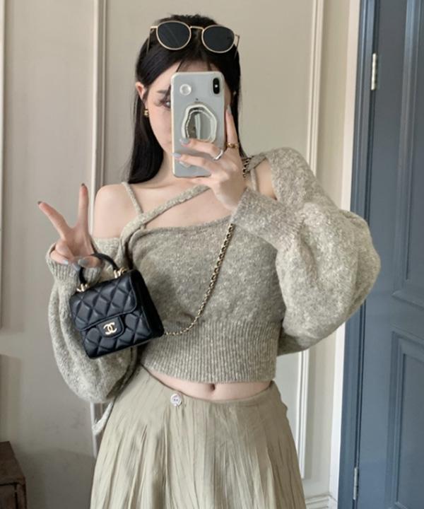 무료배송 [코디세트] 언발란스 볼레로 크롭 가디건 & 숏 나시티