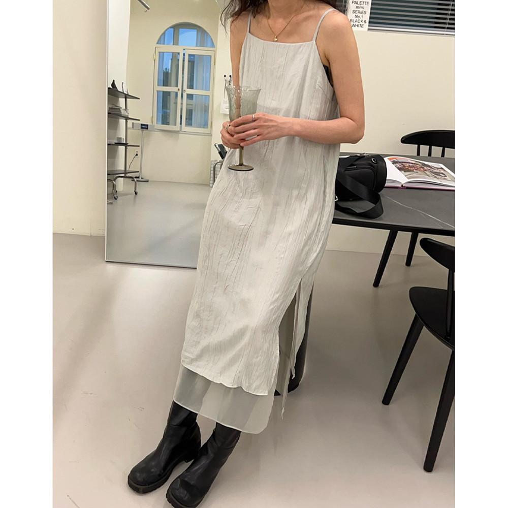 여성 H라인 슬릿 나시 롱 레이어드 원피스 (3color)