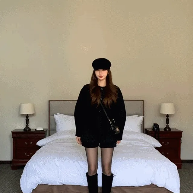 트위드 볼륨 자켓 아이보리 블랙 [볼륨자켓/트위드/미니멀/데일리/캐주얼/하객룩/오피스룩/코디추천/가을코디/자켓추천]