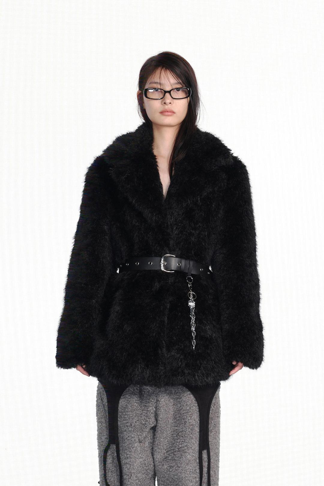 BIG COLLAR FUR JACKET / BLACK