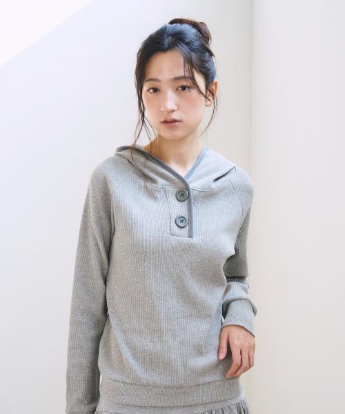 Jumbo Button Waffle Hoodie, Gray