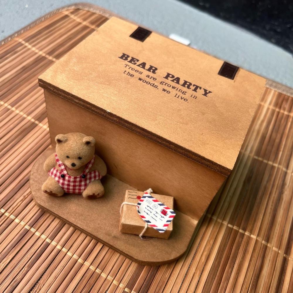 빈티지 일본 쇼와 레트로 베어 파티 원목 감성 수납함