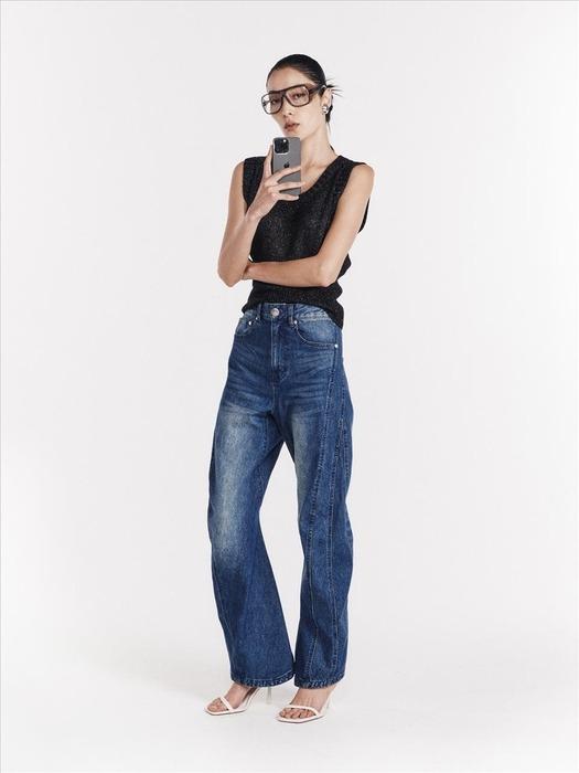Curved Silhouette Denim Pants (Blue) / Blue