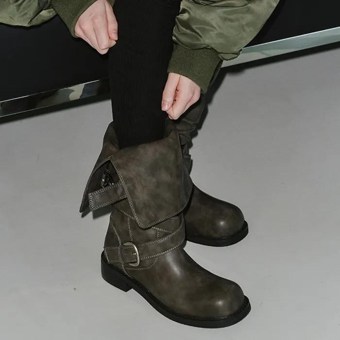 Raven Foldable Buckle Boots / Grey