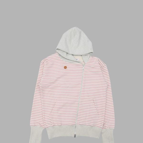 STRIPE UNBALANCED ZIPUP HOODIE (PINK)