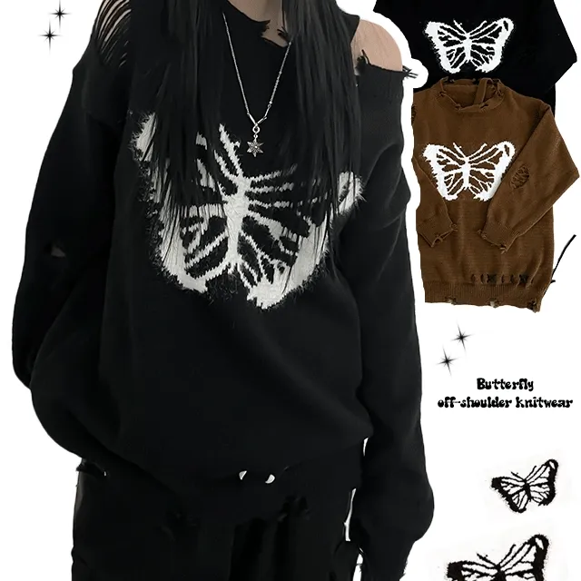 [데미지/도톰] 버터플라이 오프숄더 니트