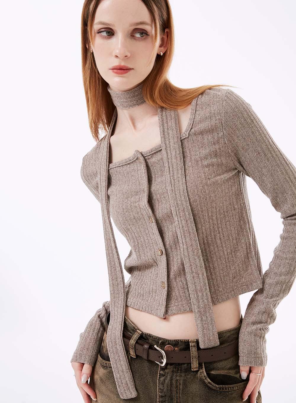 밀라노 골지 가디건 머플러 SET