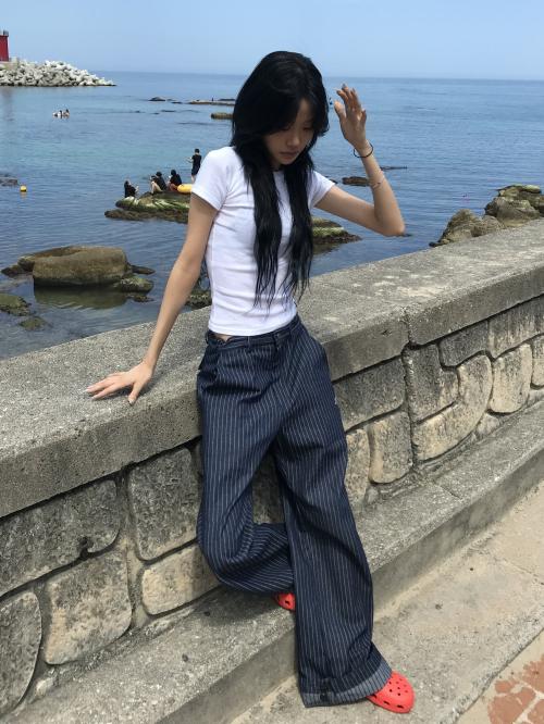 코튼 와이드 팬츠 스트라이프