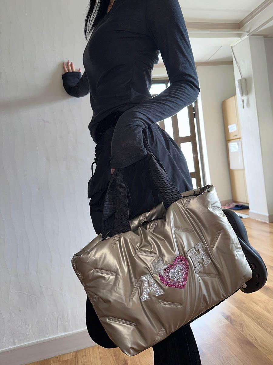 Padded glitter tote bag