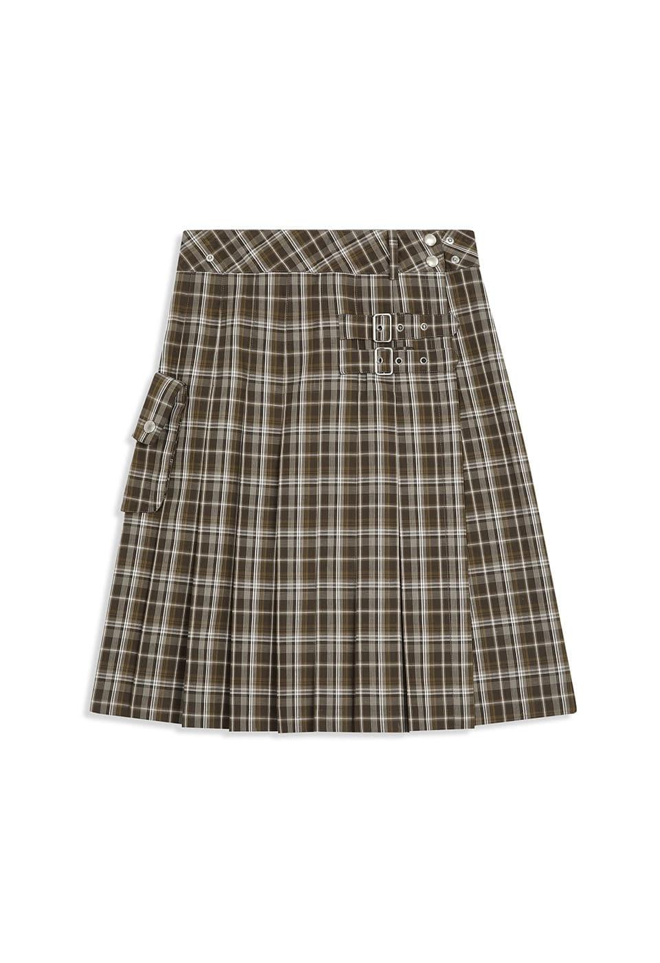 CHECK CARGO POCKET KILT, BROWN