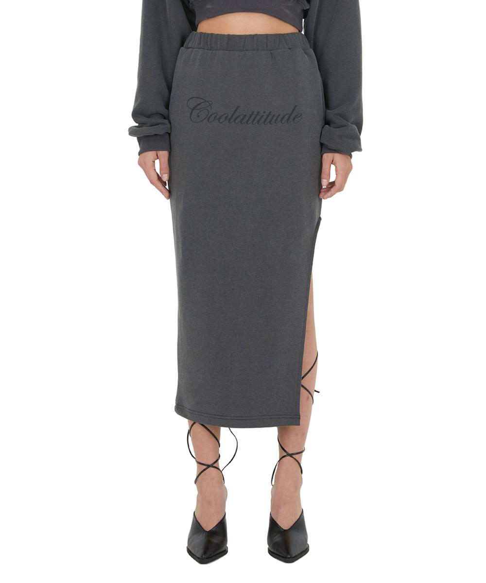 COOL ATTITUDE SLIT SKIRT - CHARCOAL