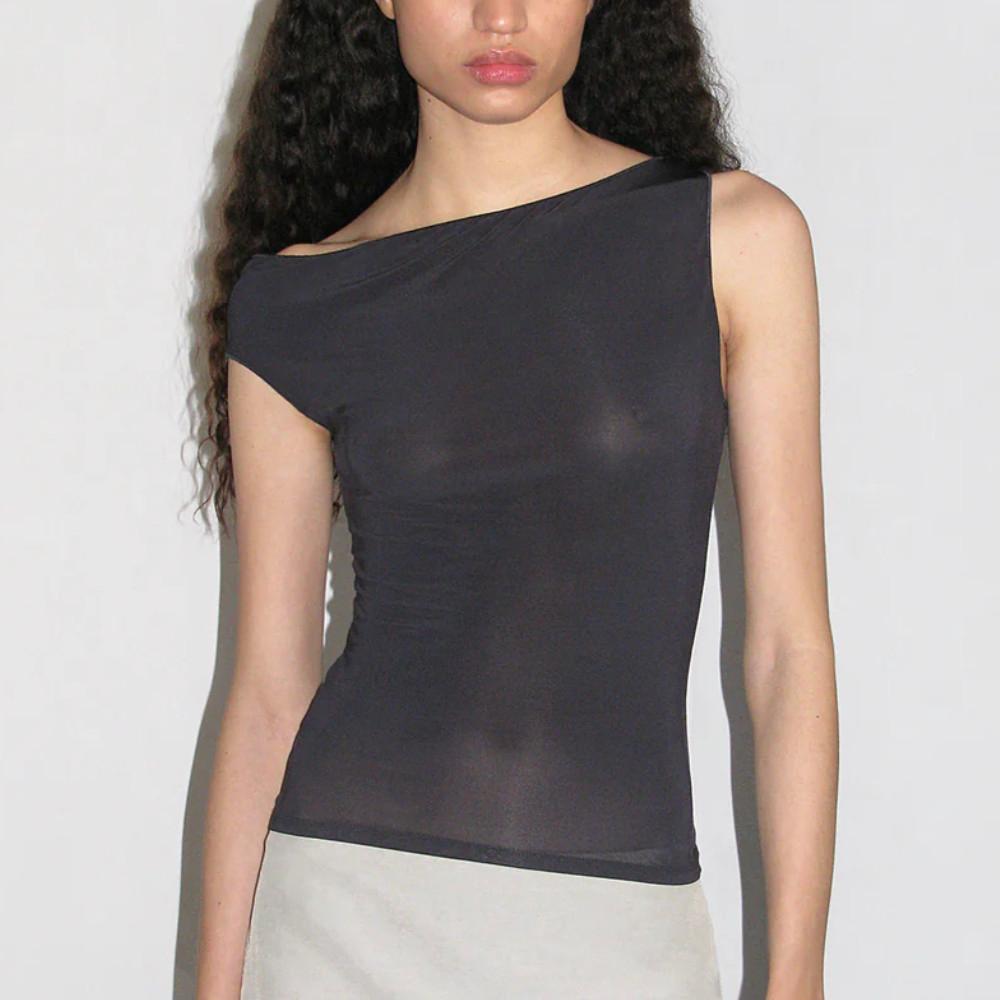 팔로마울 Dominica 도미니카 쉬어 슬리브리스 비대칭 탑 네이비 여성용