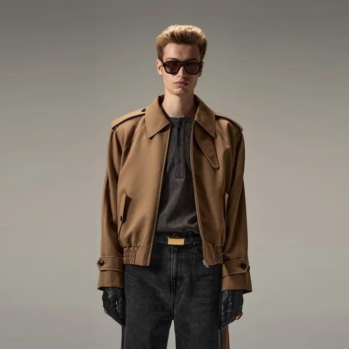 NECK BUCKLE WOOL BLEND BLOUSON - CAMEL