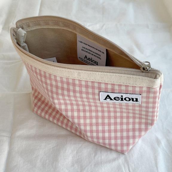 Aeiou Basic Pouch (L size) Cherry Blossom Check