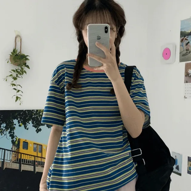 포링 스트라이프 반팔티