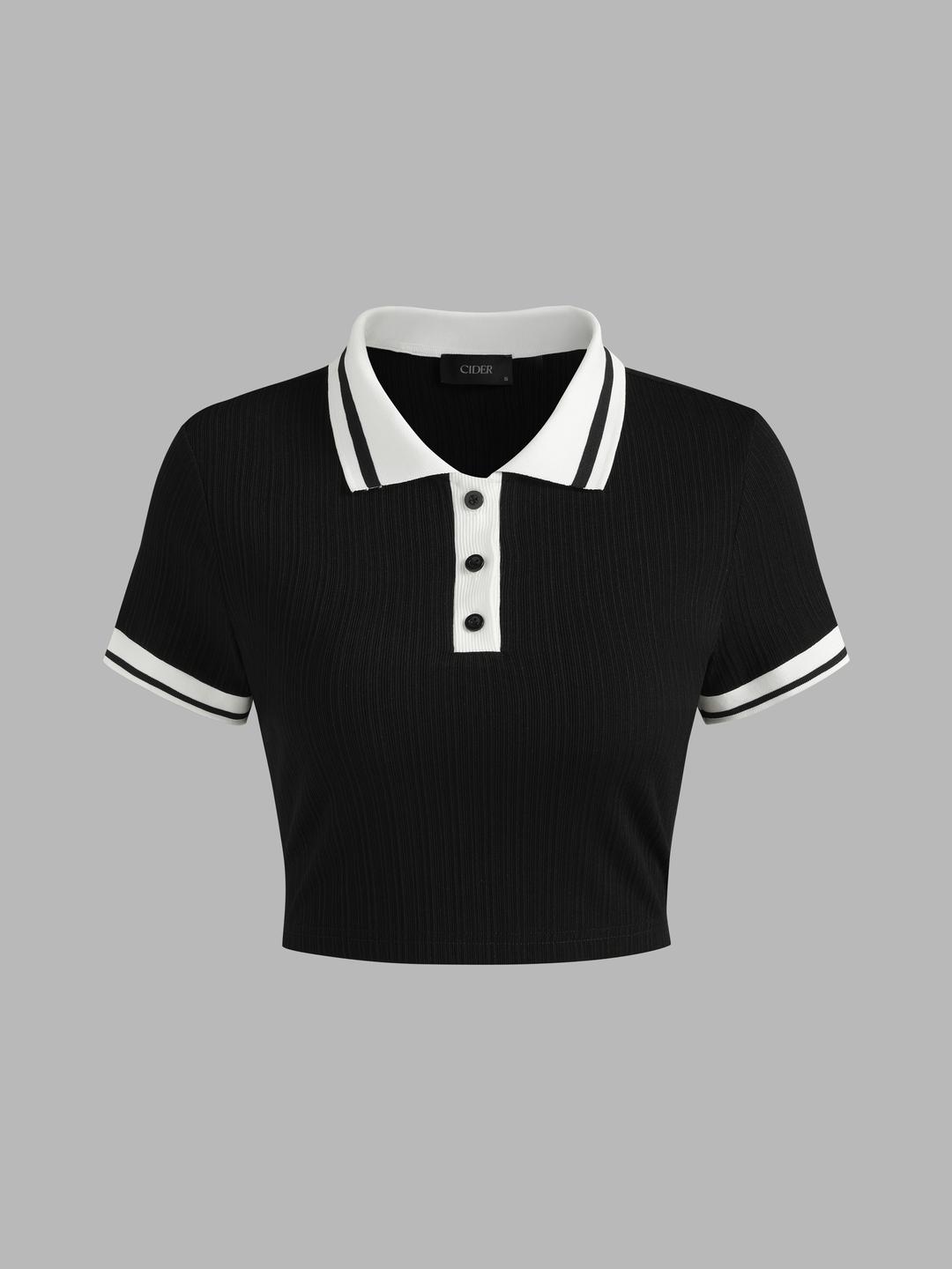 Contrast Binding Polo Crop Top