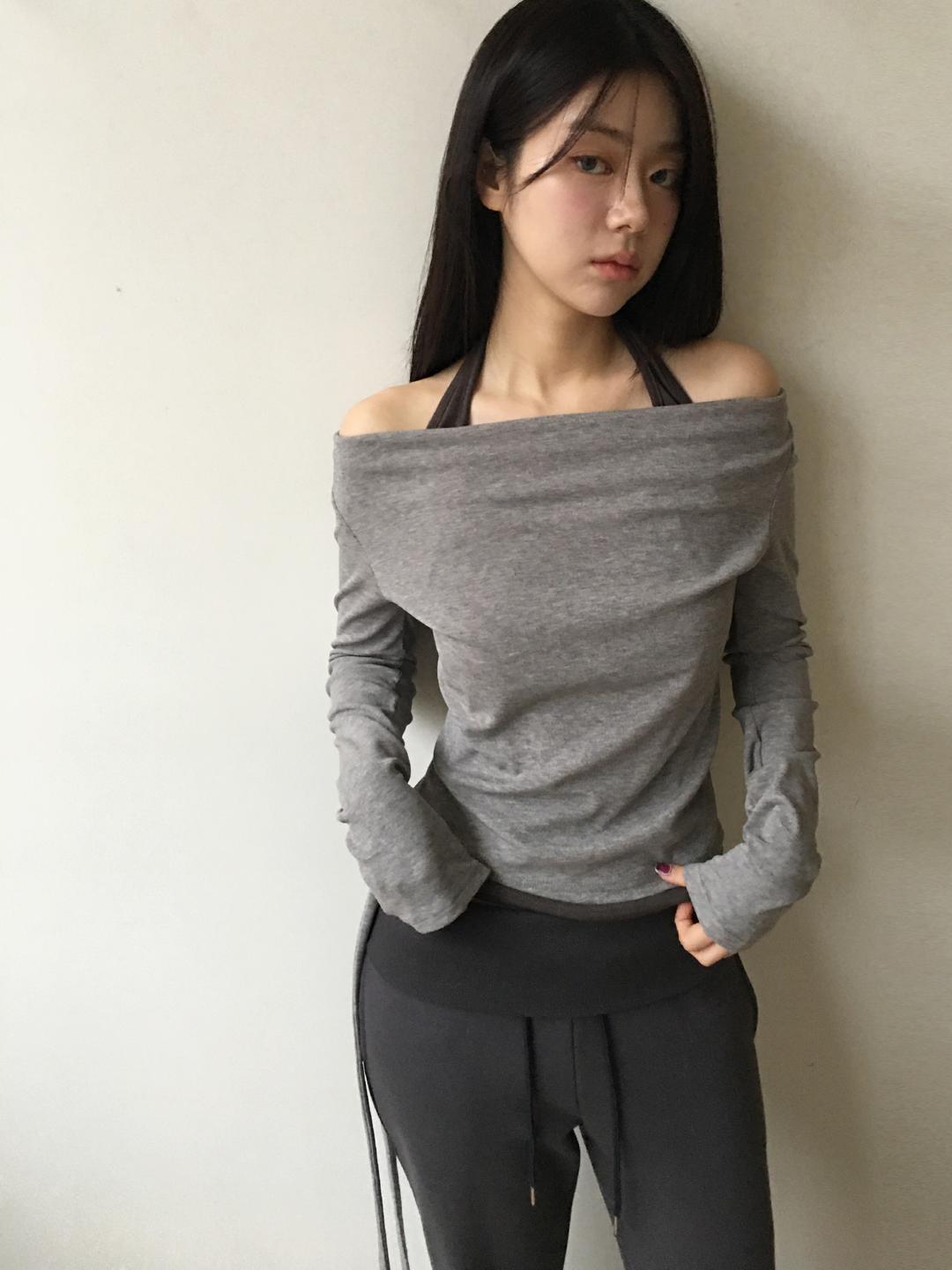 노비야카 [홀터넥set] Halter drape strap T (3col)