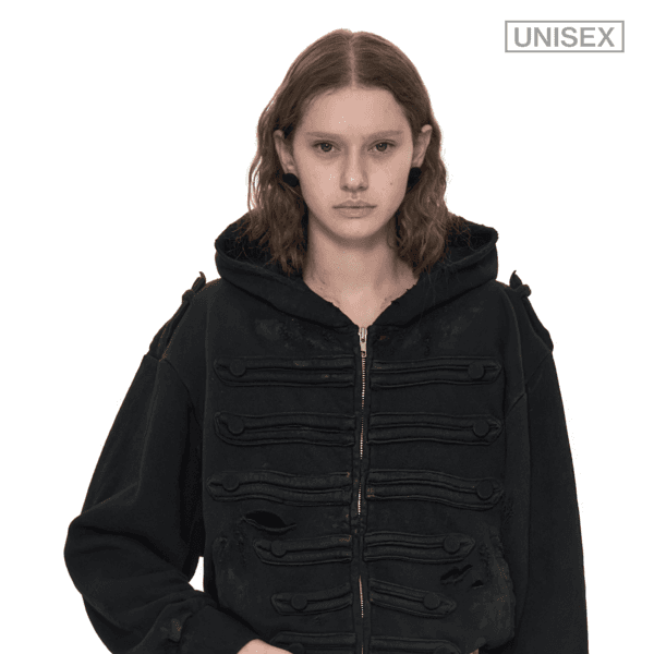 ARMY DISTRESSED HOODIE ZIP