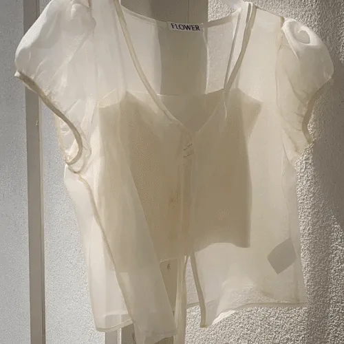 시스루 쉬폰 퍼프 블라우스