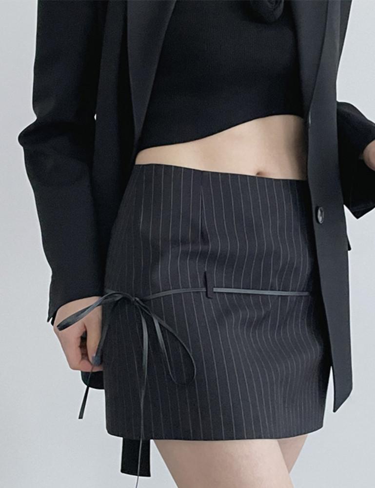 스트라이프 리본 벨트 미니 스커트 [2color]