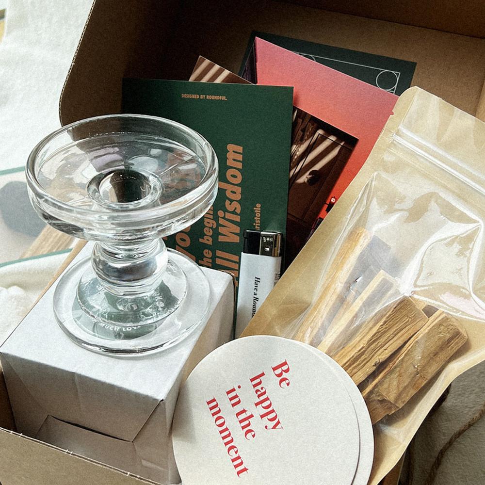 라운드풀 팔로산토 스머지스틱 글래스홀더 선물세트