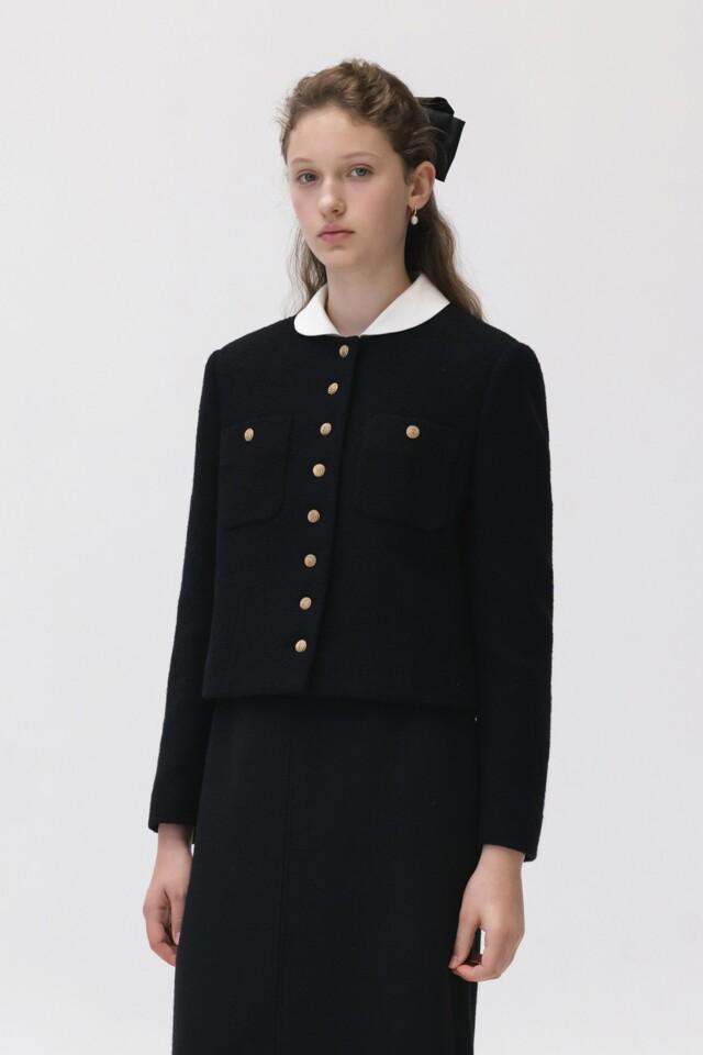 2way Collar Tweed Jacket Plain Black (JWJA3F904BA)