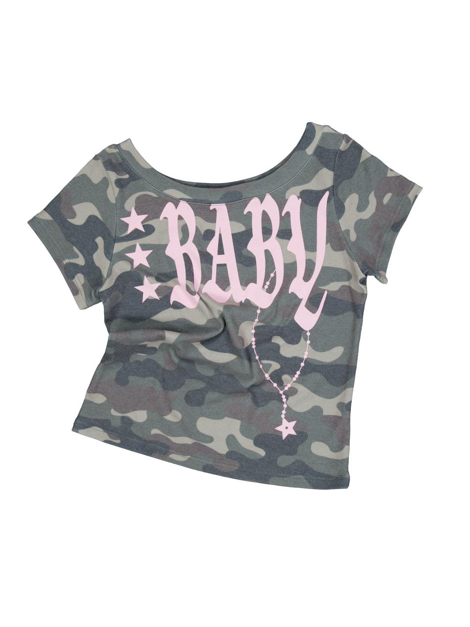 [8월 8일 예약배송] BABY WIDE NECK TOP / CAMO