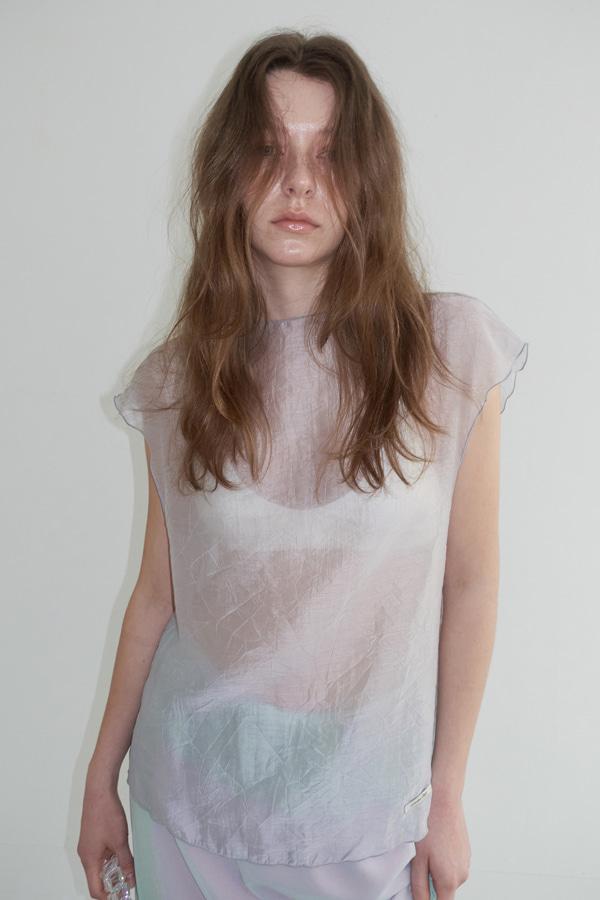 SHEER SLEEVELESS BLOUSE_BLUE GREY