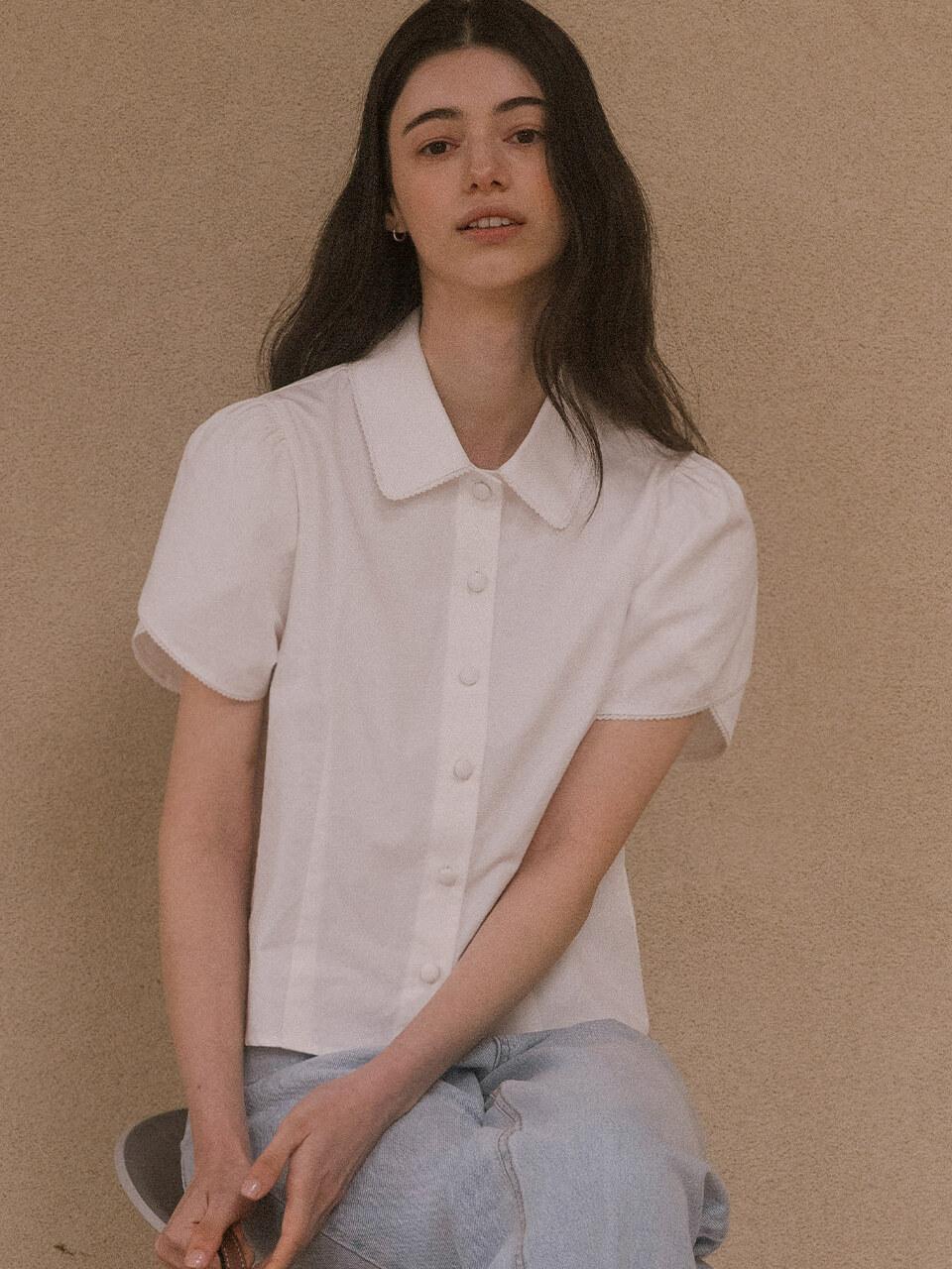 Lace point button blouse TISU03BL05_Ivory