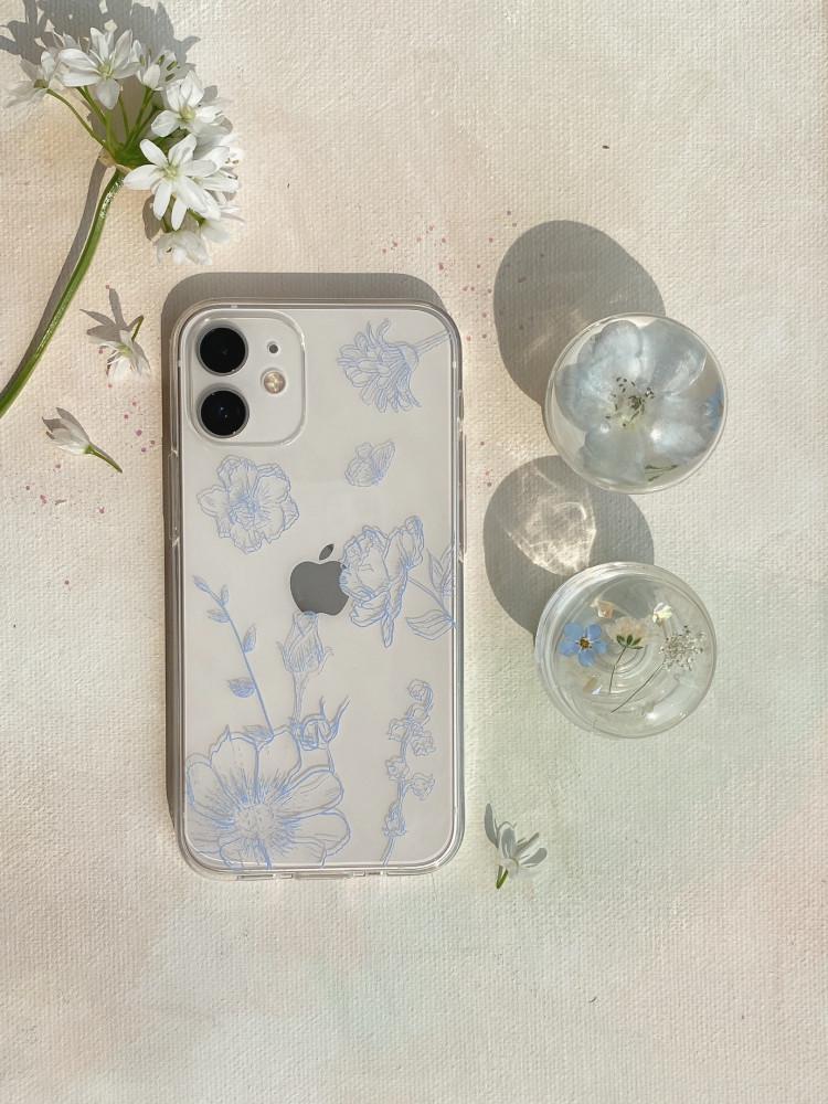 Line drawing phone case (블루/핑크) 플라워 라인 드로잉 꽃 폰케이스