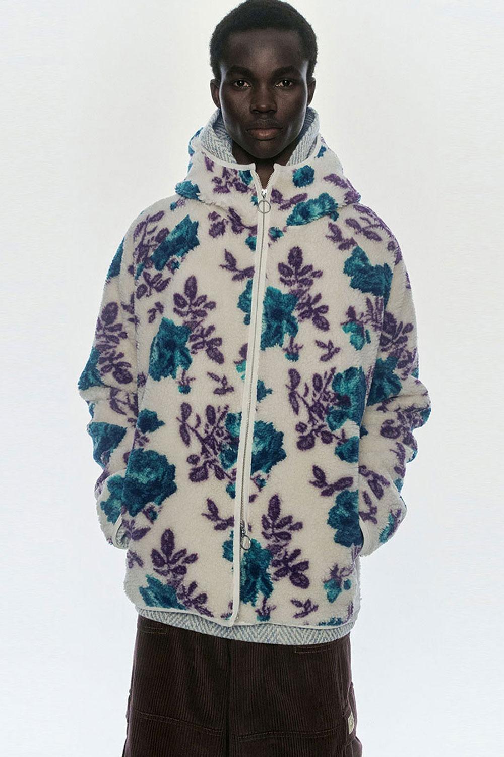 Sherpa flower fleece hood zip-up / IVORY
