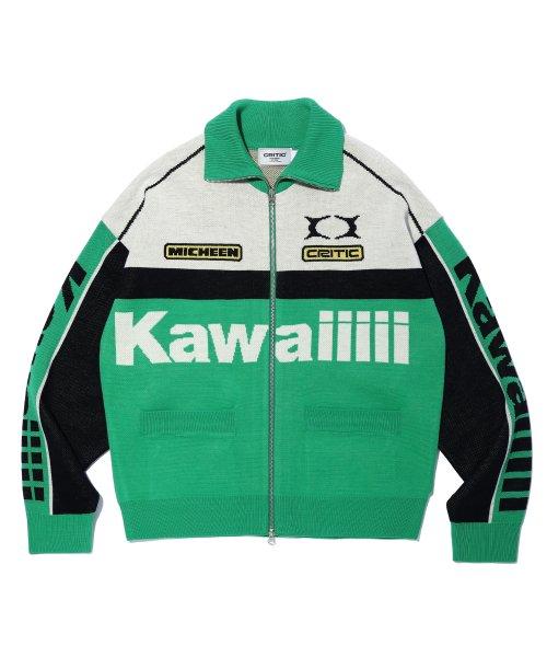 KWAIIIII RACING ZIP-UP KNIT GREEN