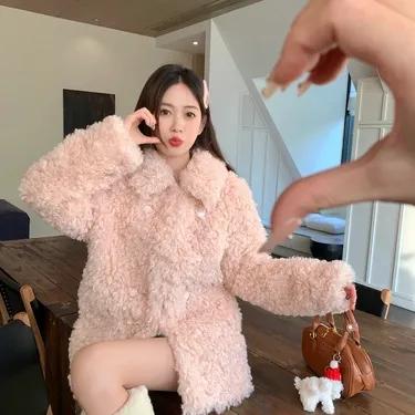 푸들 뽀글이 양털 카라 투버튼 하프 퍼 자켓