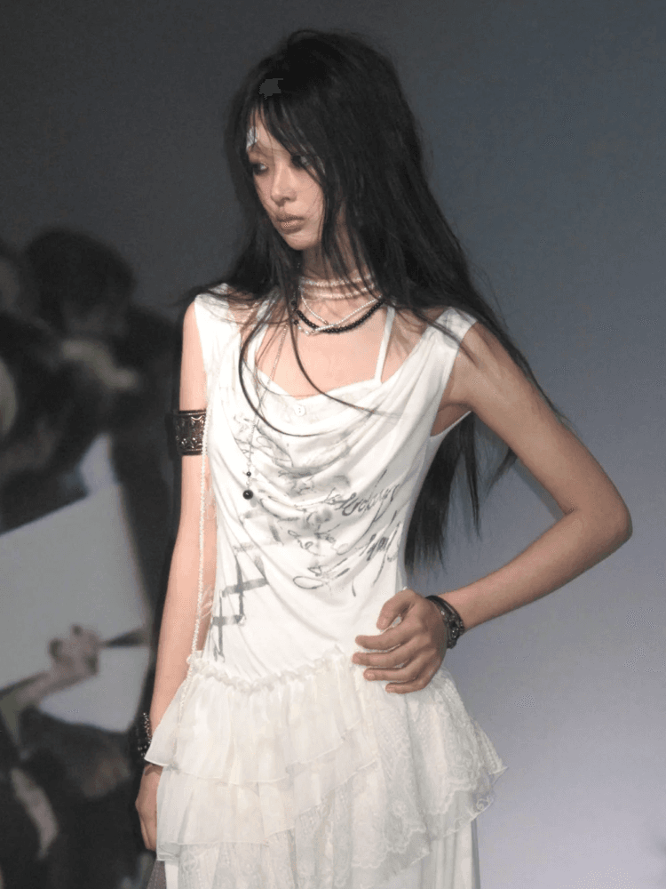 Cest Nous Lace-up ruffle sundress