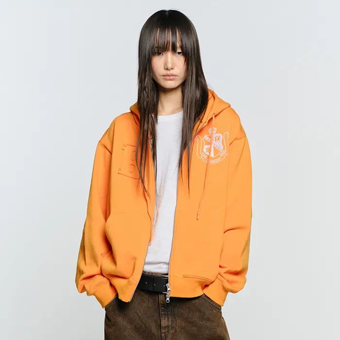 B LOGO PATCH HOODIE ZIP-UP, ORANGE